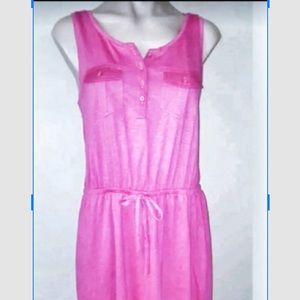 - Sonoma pocket pink berry Henley knee length dress Large shirt dress